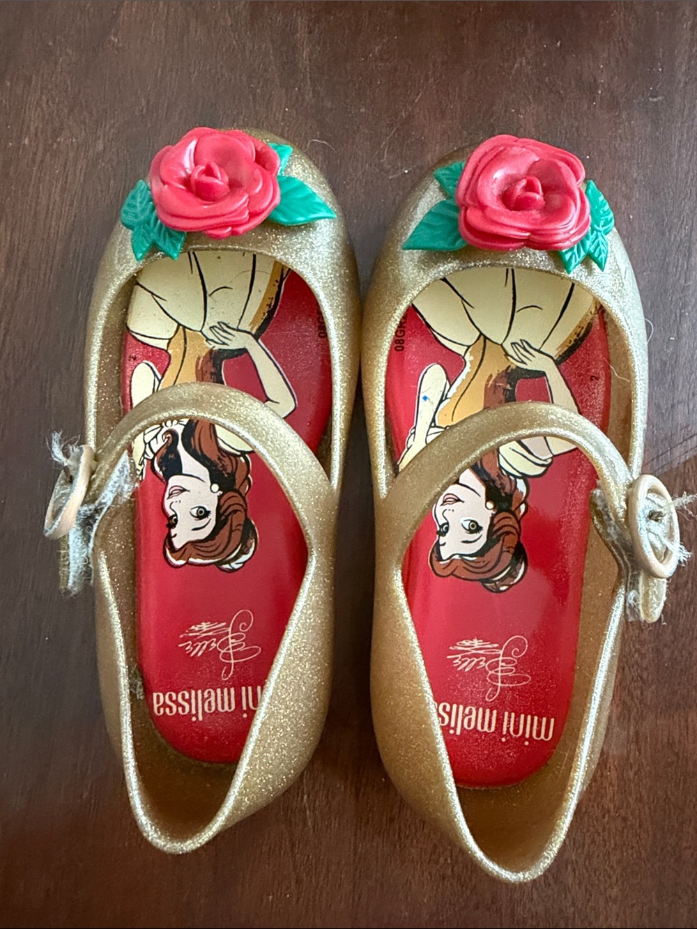 Mini Melissa Gold Glitter Disney Belle Mary Janes